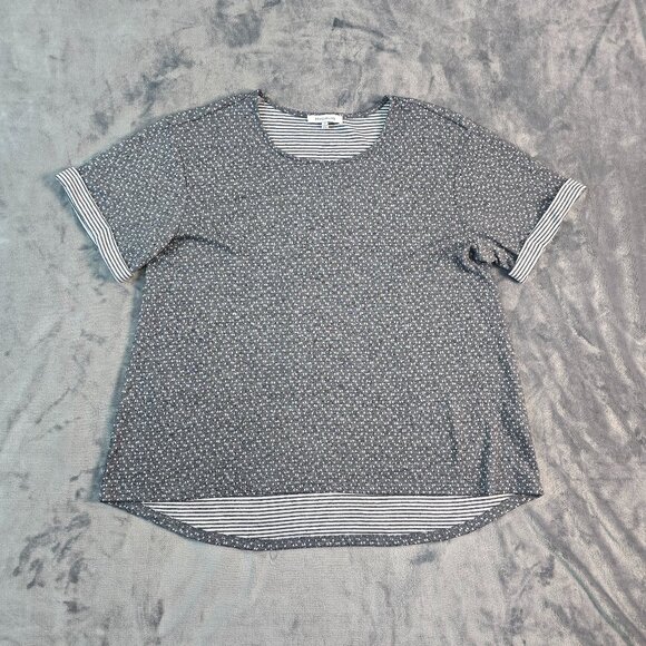 Rose + Olive Top Womens 1X Gray Polka Dot Mixed Print Casual Relaxed Fit Modern - Picture 2 of 10